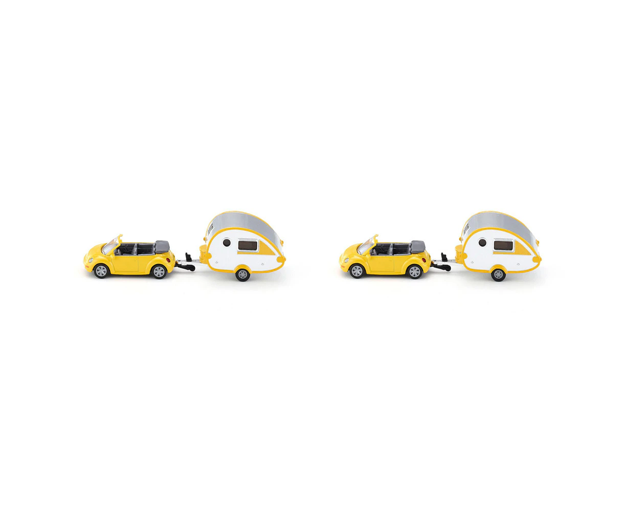 2x Siku 1629 Car w/ Caravan Yellow Diecast Metal Kids/Children Play Toy 3y+