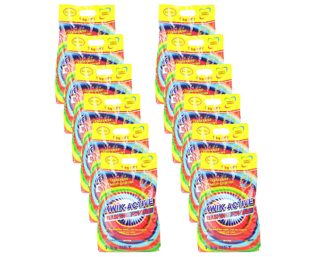 12x Kwik Active Washing Powder Stain Removal Deep Clean Formula Fresh Scent 1kg