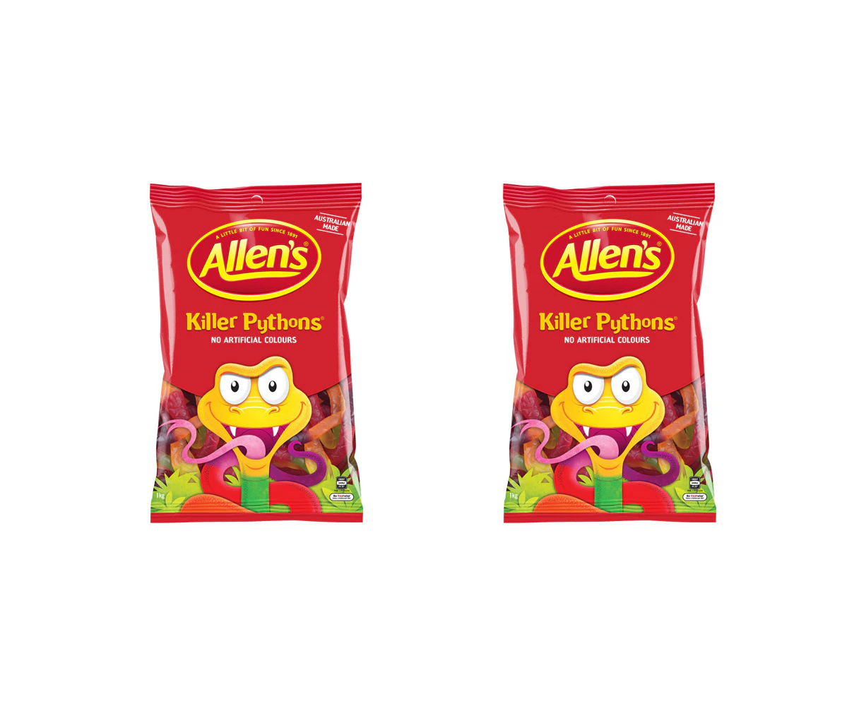 2x Allen's 1kg Killer Pythons/Snakes Fruit Flavoured Chewy Sweets/Candy Snack