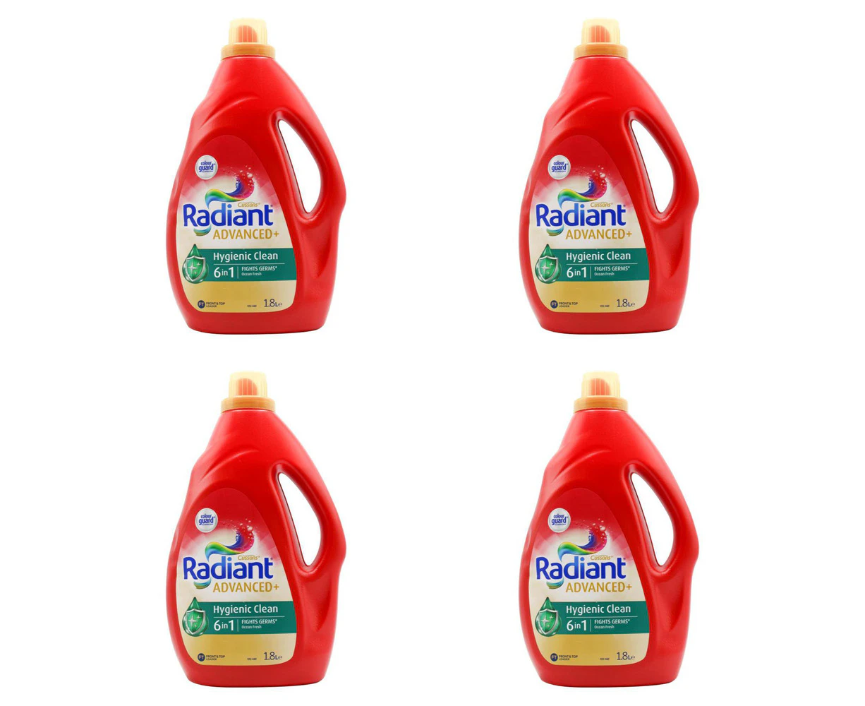 4x Radiant Advanced Laundry Detergent Front & Top Loader Hygienic Fresh 1.8L