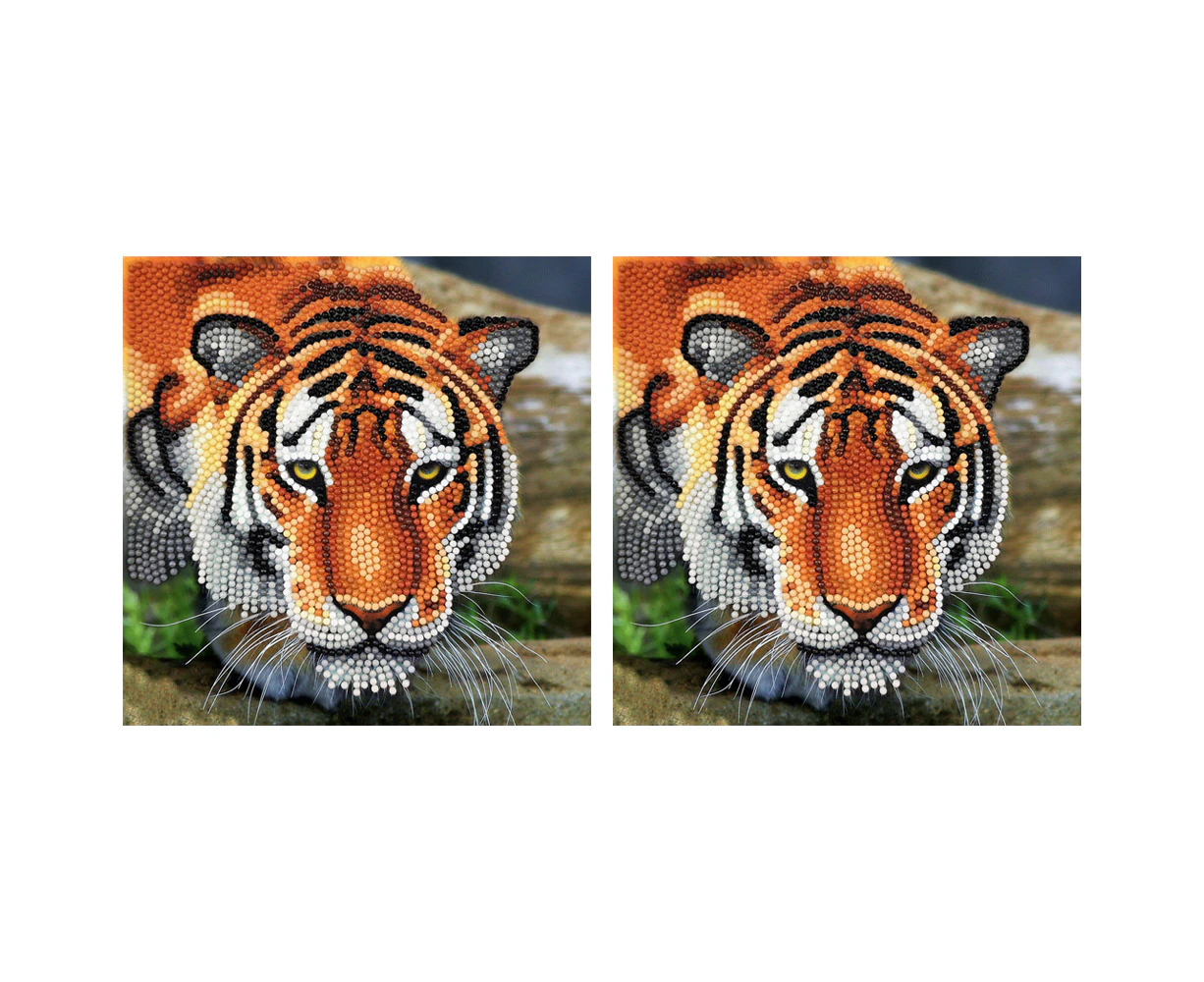 2x Craft Buddy Tiger Diamond Painting Crystal Art Card 18x18cm Kids/Family 8y+