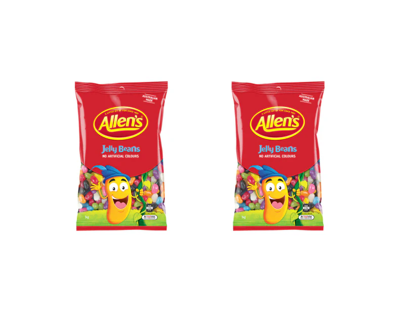 2x Allen's 1kg Assorted Fruit Stawberry/Orange/Apple Chewy Jelly Beans Bag