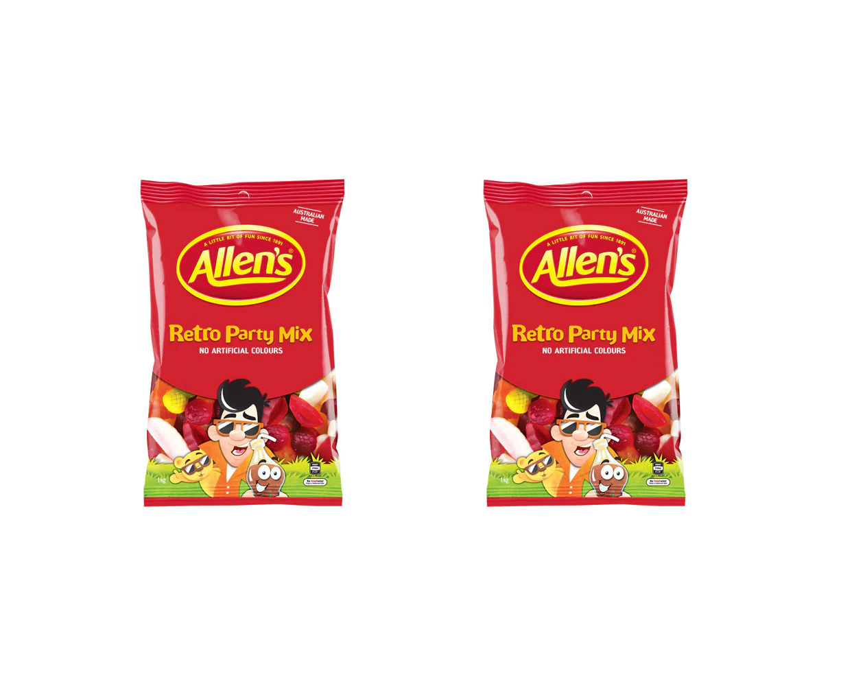 2x Allen's 1kg Retro Party Mix Teeth/Milk Bottles/Chewy Fruit Jelly Snack Bag