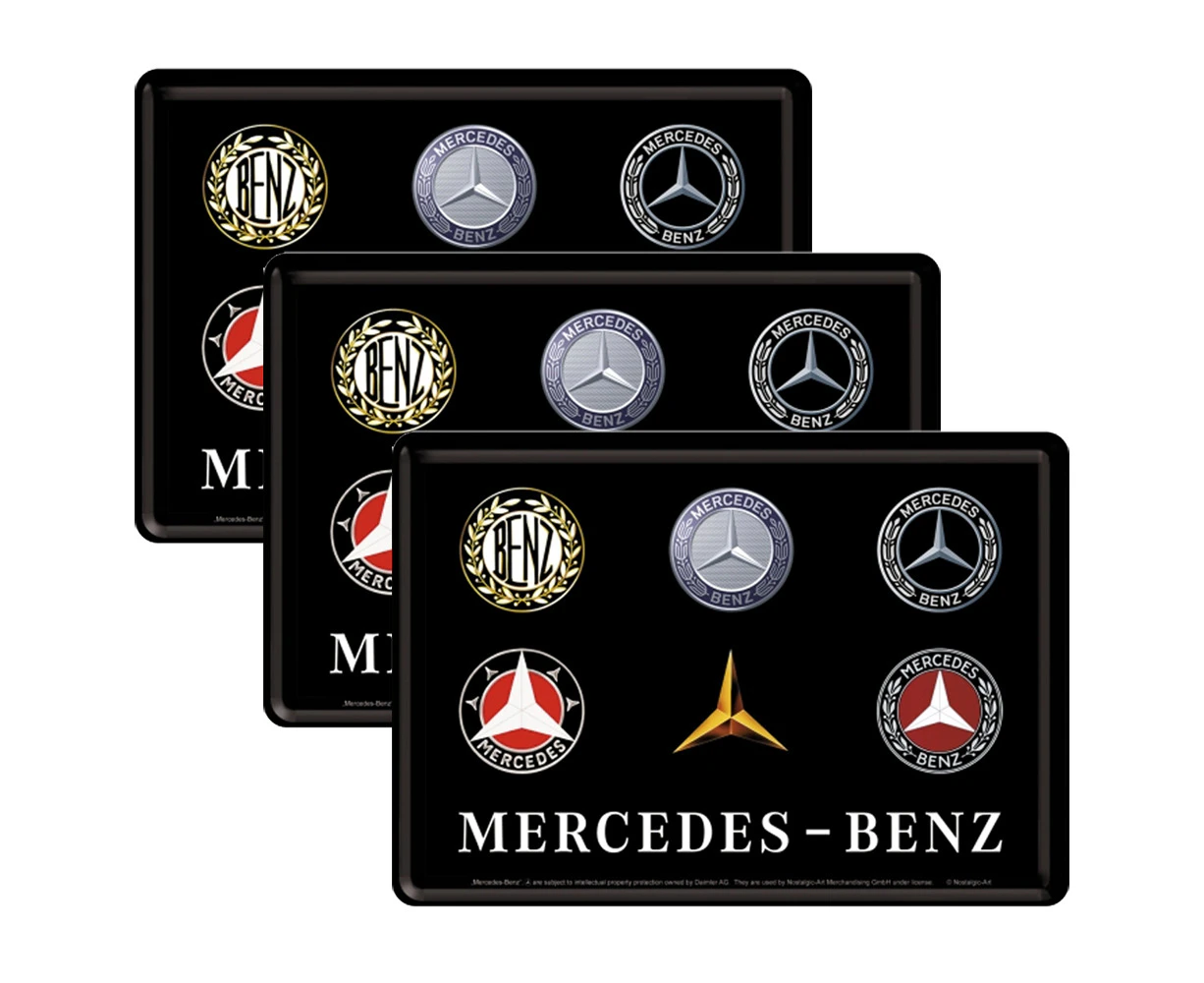 3PK Nostalgic Art Metal Postcard Mercedes Benz Logo Evolution w/Envelope 10x14cm