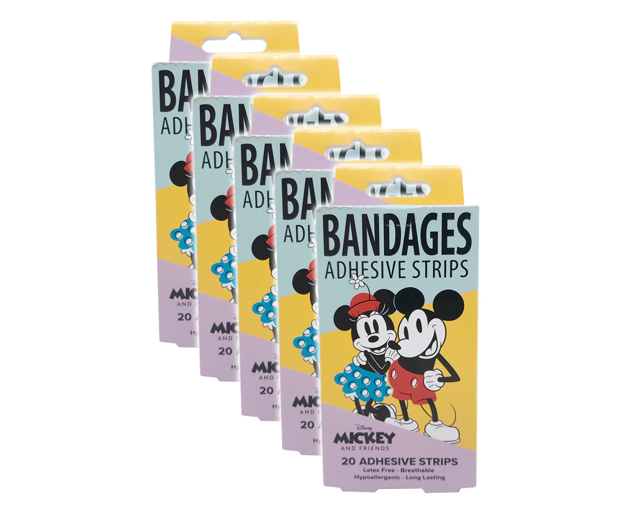 5x 20pc Disney Mickey Mouse Kid/Children Breathable Bandages Adhesive Strips 6y+