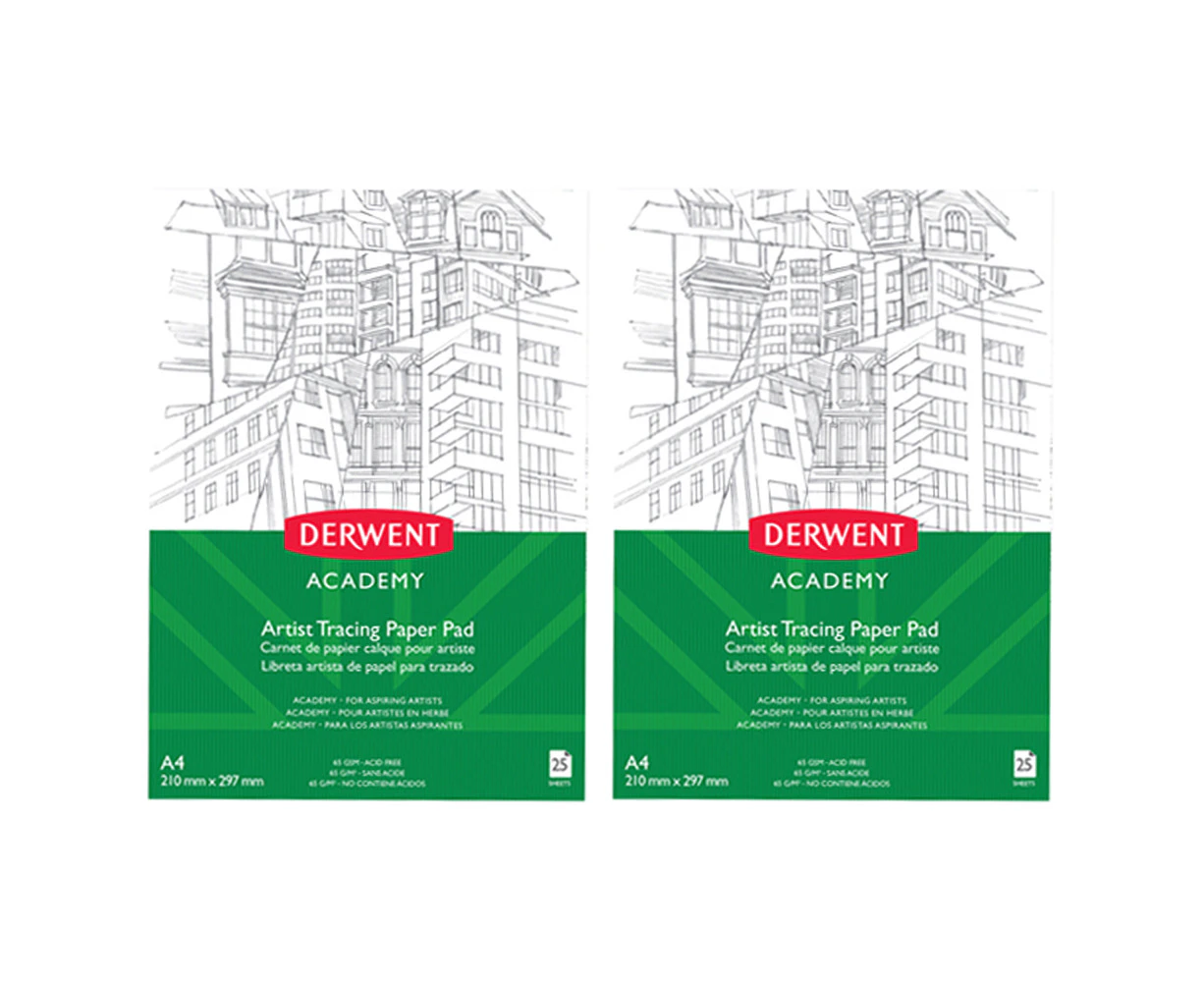 2x Derwent Academy Art/Craft Tracing Paper Pad A4 Portrait Orientation 25 Sheet