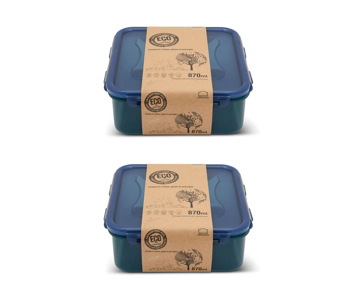 2x Locknlock 870ml Eco Square Airtight Food Container Travel/Pantry Set Short