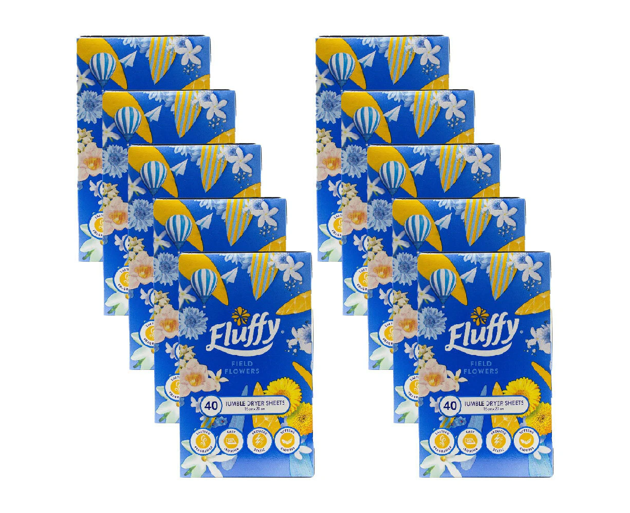 10x 40pc Fluffy Tumble Dryer Sheets Field Flowers Softens Fabrics Static Free