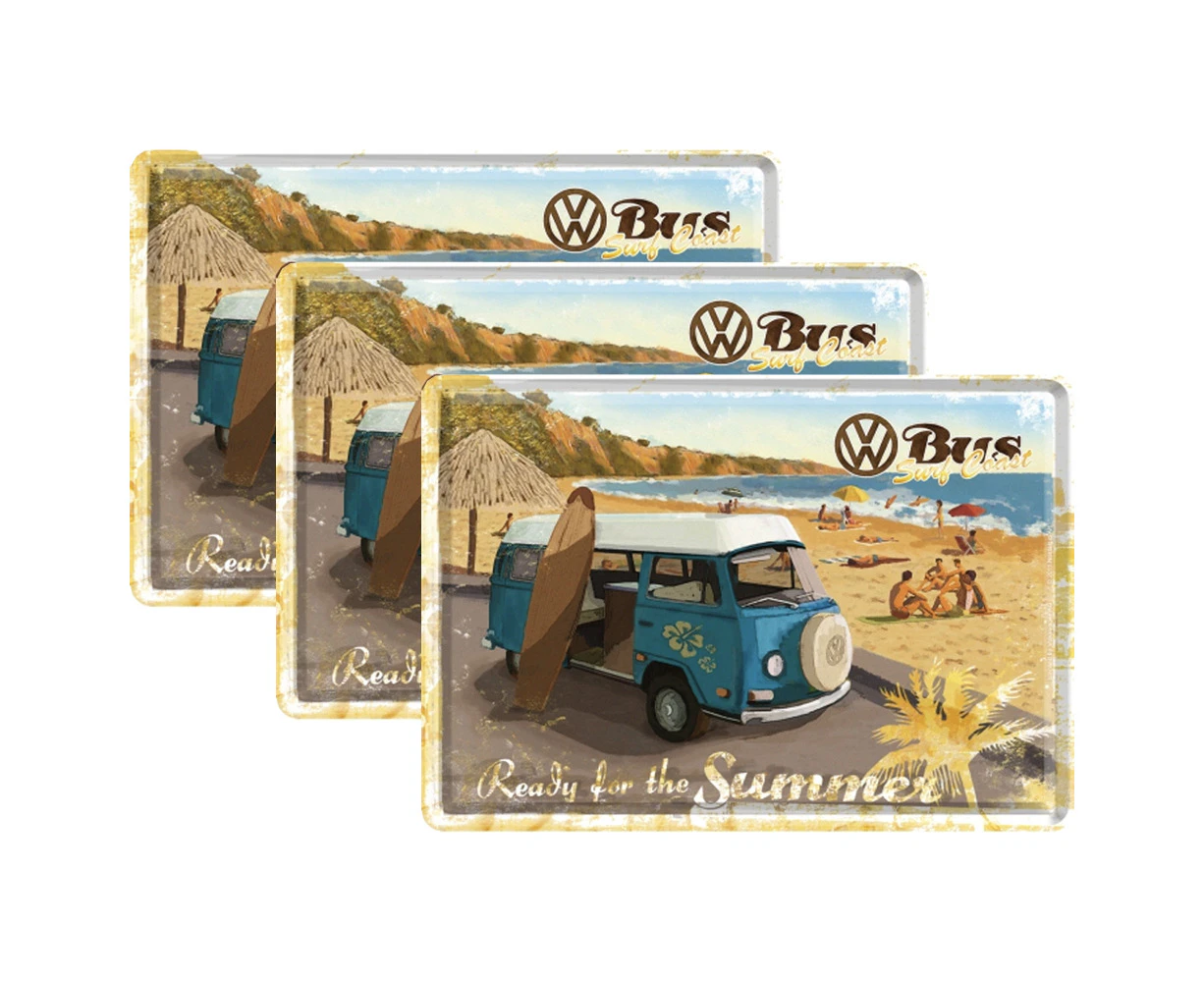 3PK Nostalgic Art Metal/Paper Postcard VW Ready For The Summer w/Envelope 14cm