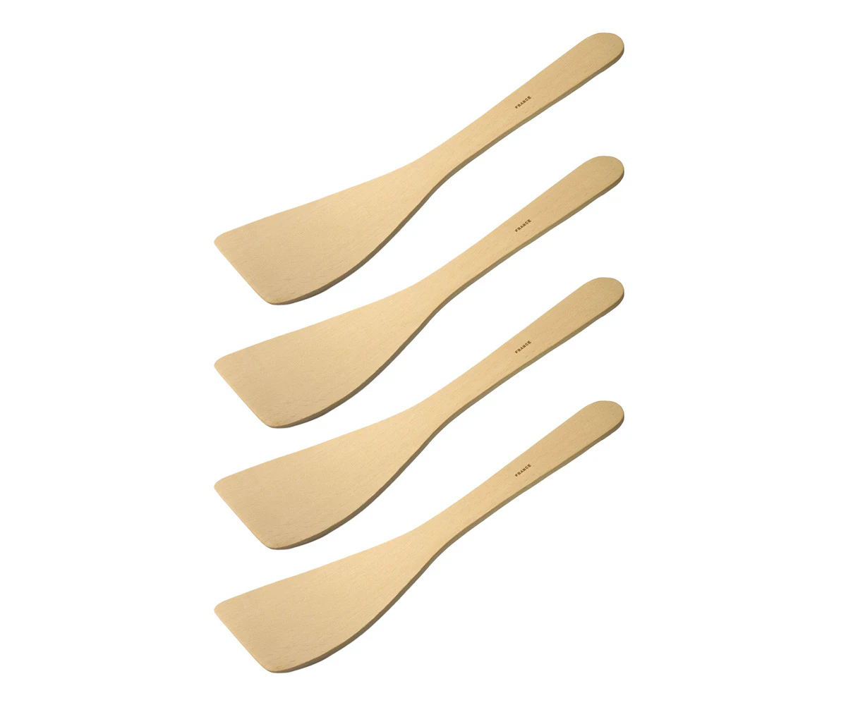 4x Euroline 30cm Wooden Curved Spatula Kitchen Frying Food Cooking Utensil Beige