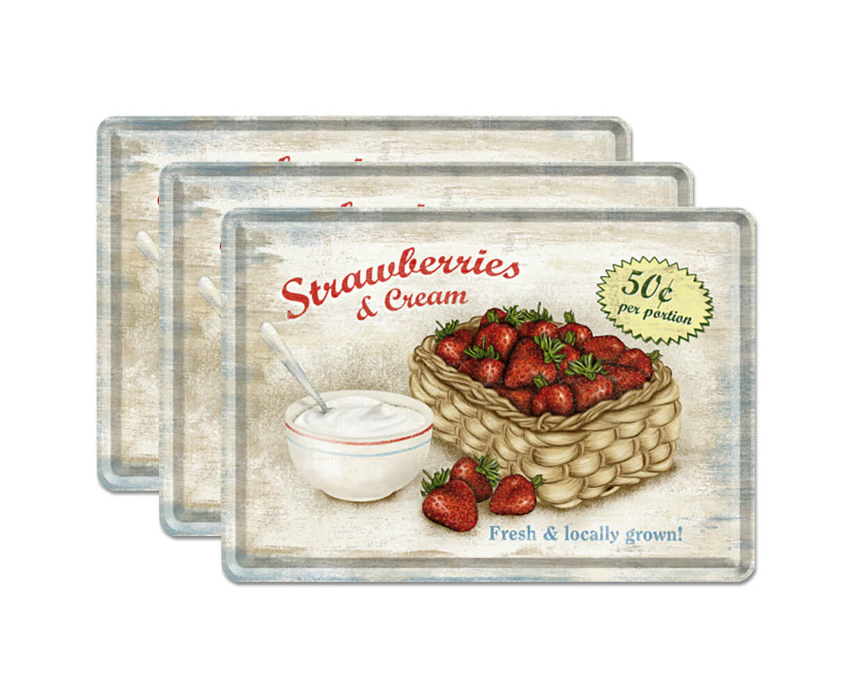 3PK Nostalgic Art Metal/Paper Mail Postcard Strawberries & Cream w/Envelope 14cm