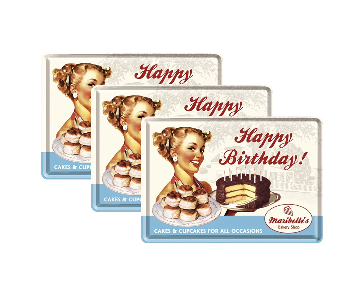 3PK Nostalgic Art Metal/Paper Mailing Postcard Happy Birthday w/Envelope 10x14cm