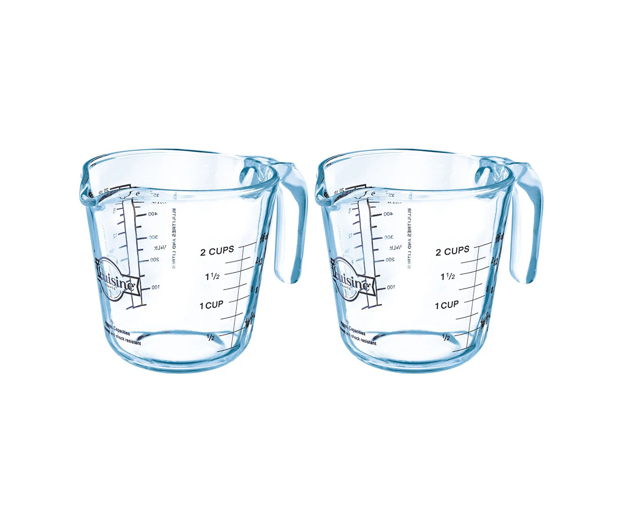 2x O Cuisine Glass 0.5L Measuring Jug Kitchen Baking/Cooking Cup w/ Handle CLR