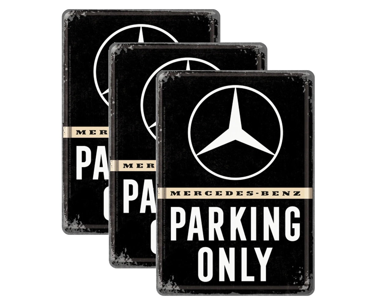 3PK Nostalgic Art Metal/Paper Postcard Mercedes Benz Parking Only/Envelope 14cm