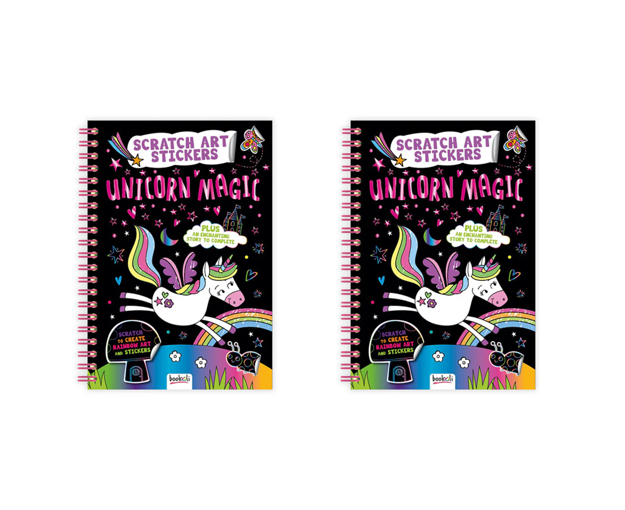 2x Bookoli Scratch Art Sticker Fun Unicorn Magic Art/Craft Activity Book 4y+