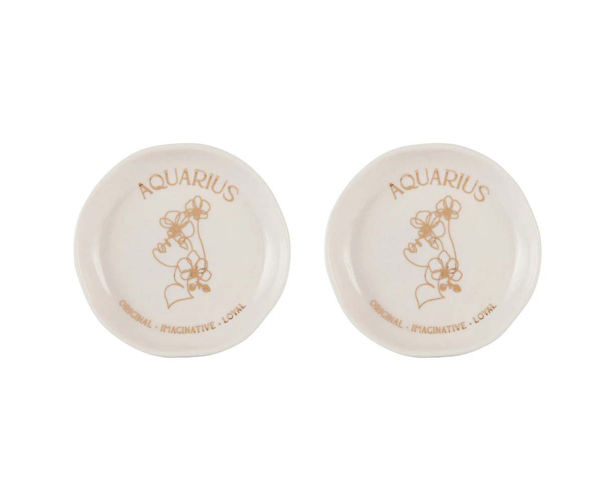 2x Splosh Mystique Trinket Dish Aquarius/Ceramic Zodiac Plate Round White 10cm