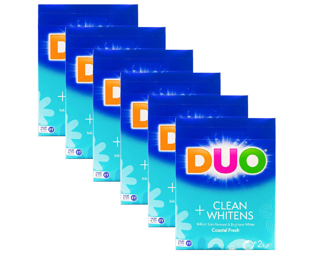 6x Duo Laundry Powder Front & Top Loader Opti Brightener System Linen Fresh 2kg