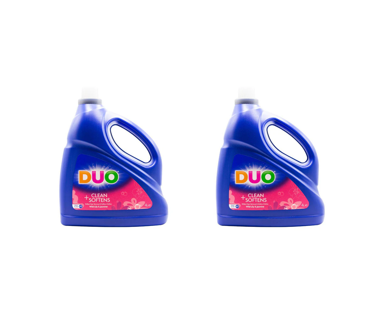 2x Duo Laundry Liquid Front & Top Loader 2X Concentrate Cleans + Softens 4L