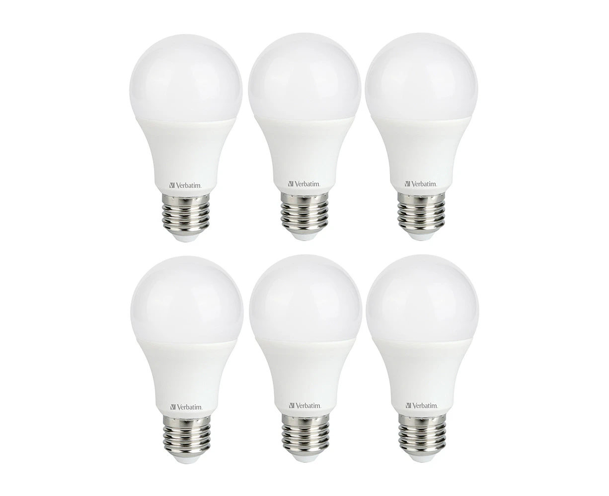 6x Verbatim E27 Screw Cool White Classic A Dimmable Light Globe 8.5W/850lm/4000K