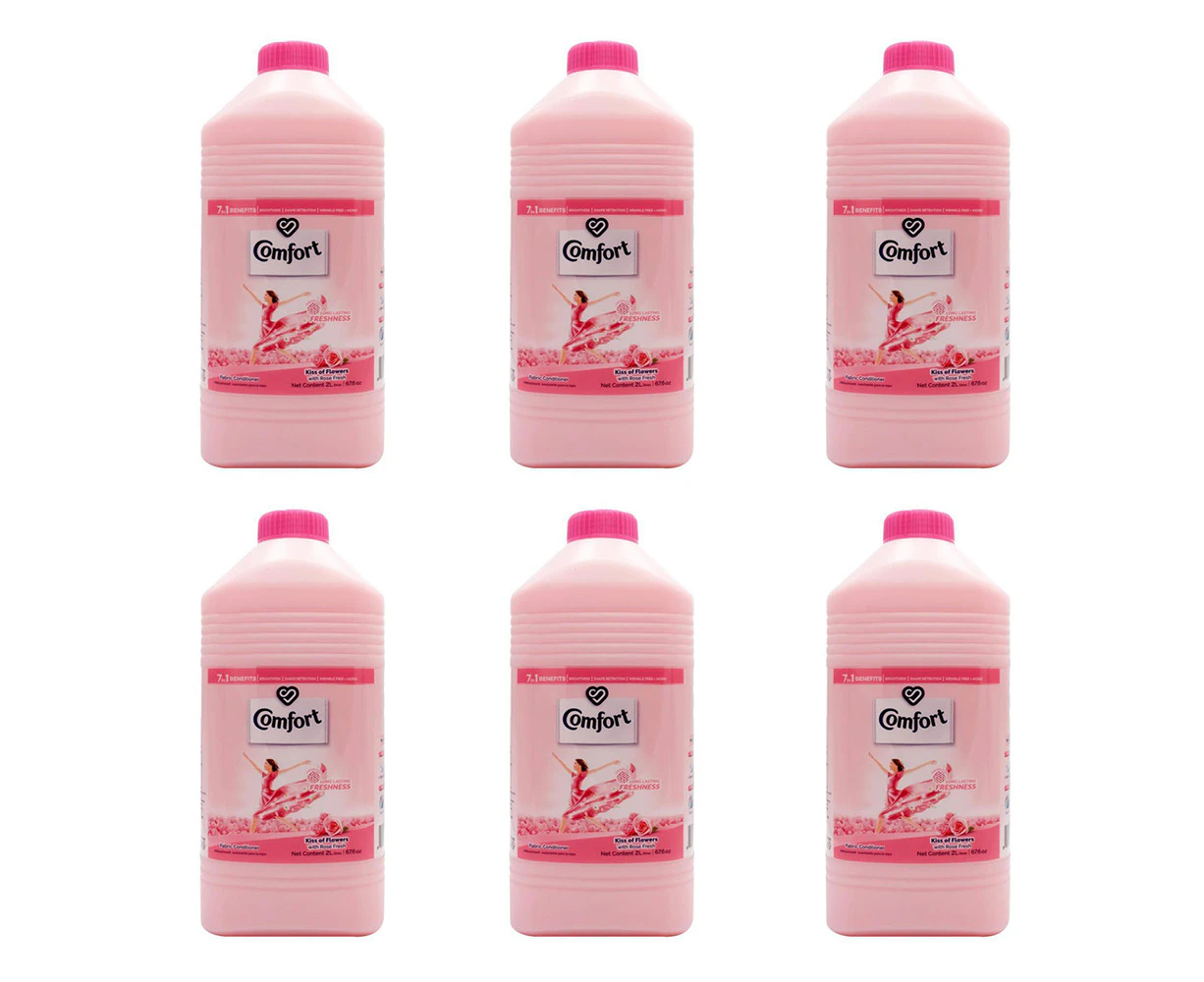 6x Comfort Fabric Conditioner Kiss of Flowers Rose Fresh Gentle Formula Soft 2L