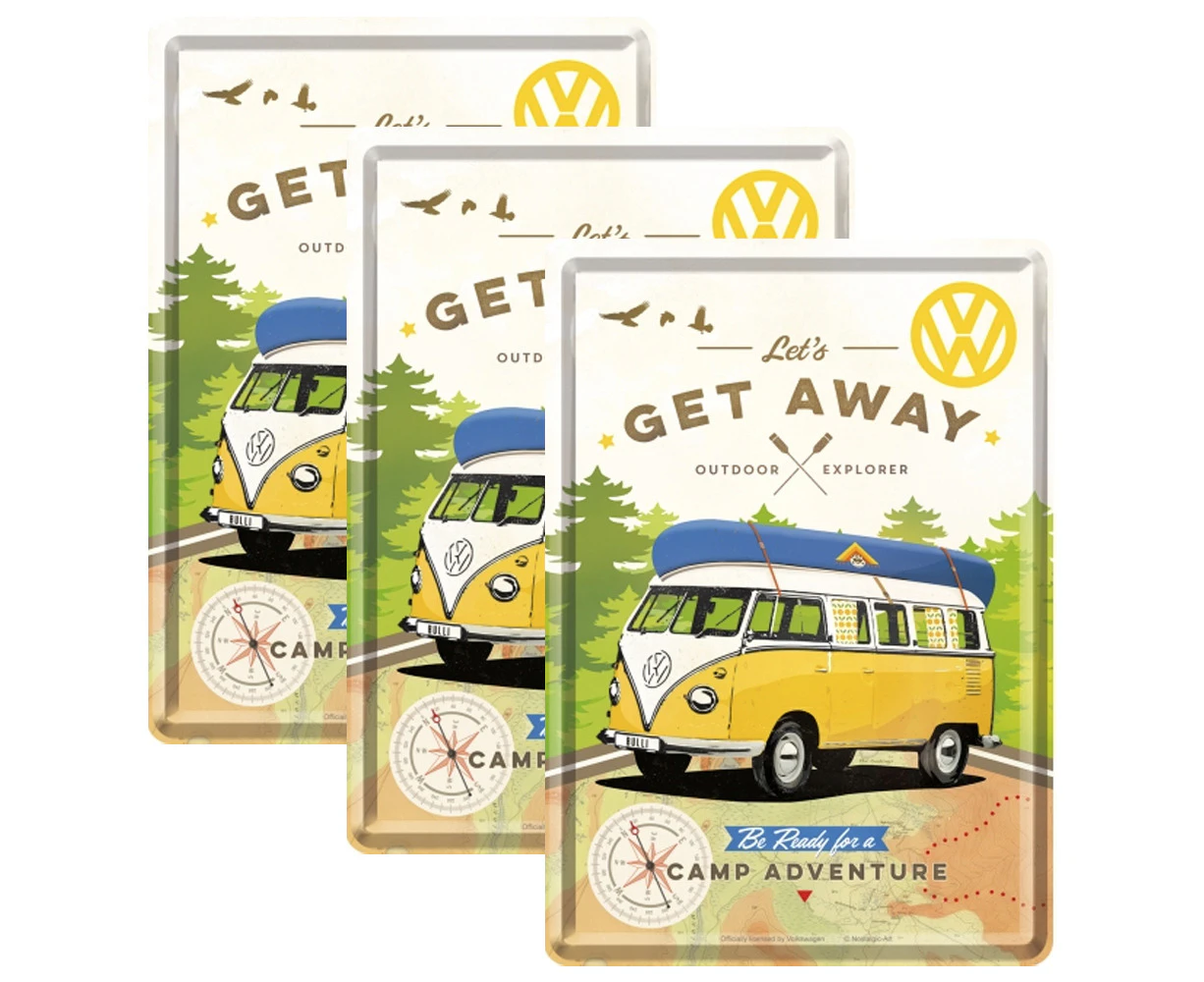 3PK Nostalgic Art Metal/Paper Mail Postcard Volkswagen Get Away w/Envelope 14cm