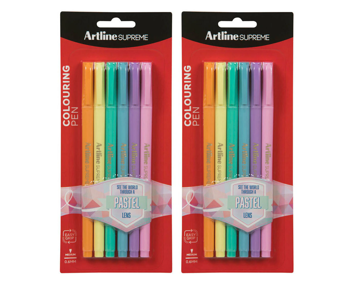 2x 6pc Artline Supreme 0.6mm Fine Point Pens Art/Crafts Assorted Pastel Colours