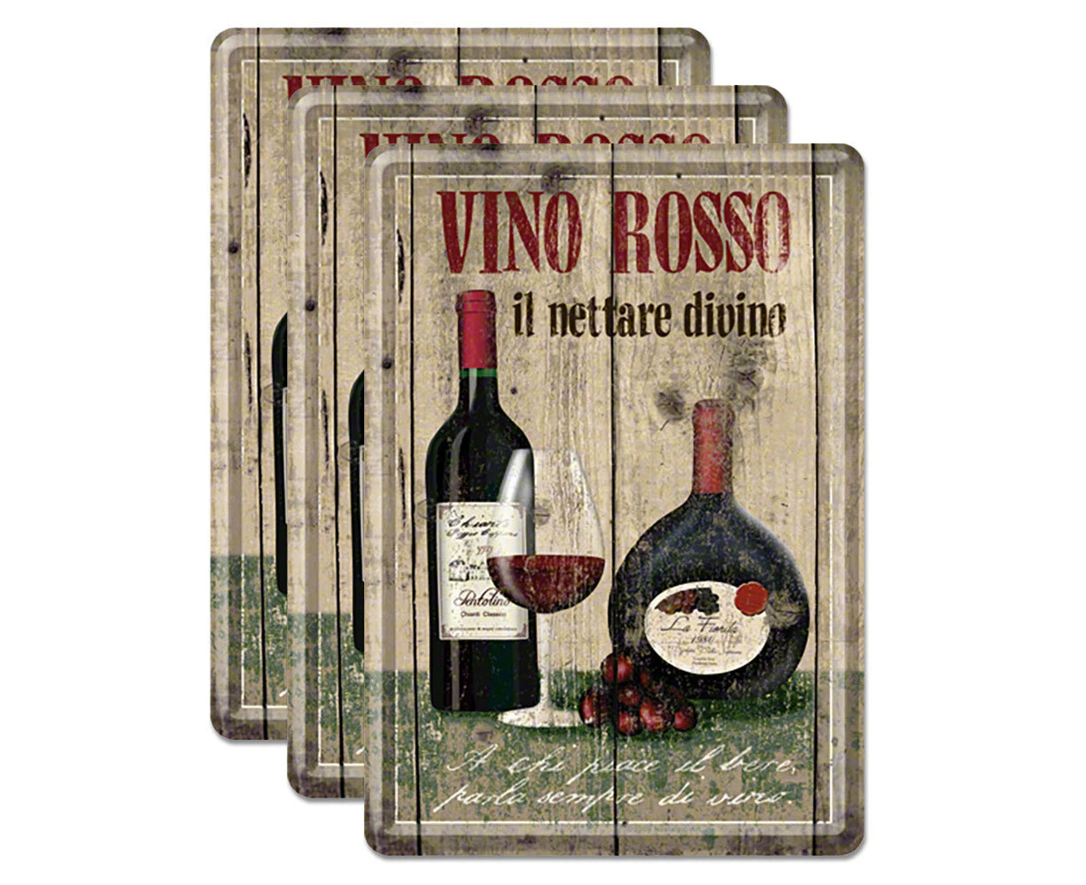 3PK Nostalgic Art Metal/Paper Coated Mailing Postcard Vino Rosso w/Envelope 14cm