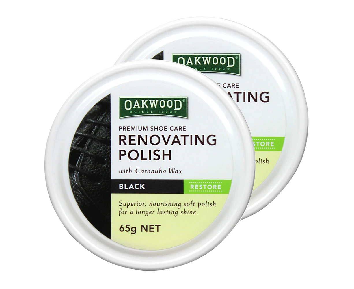 2x Oakwood 65g Superior Shoe Care Renovating Soft Polish w/ Carnauba Wax Black