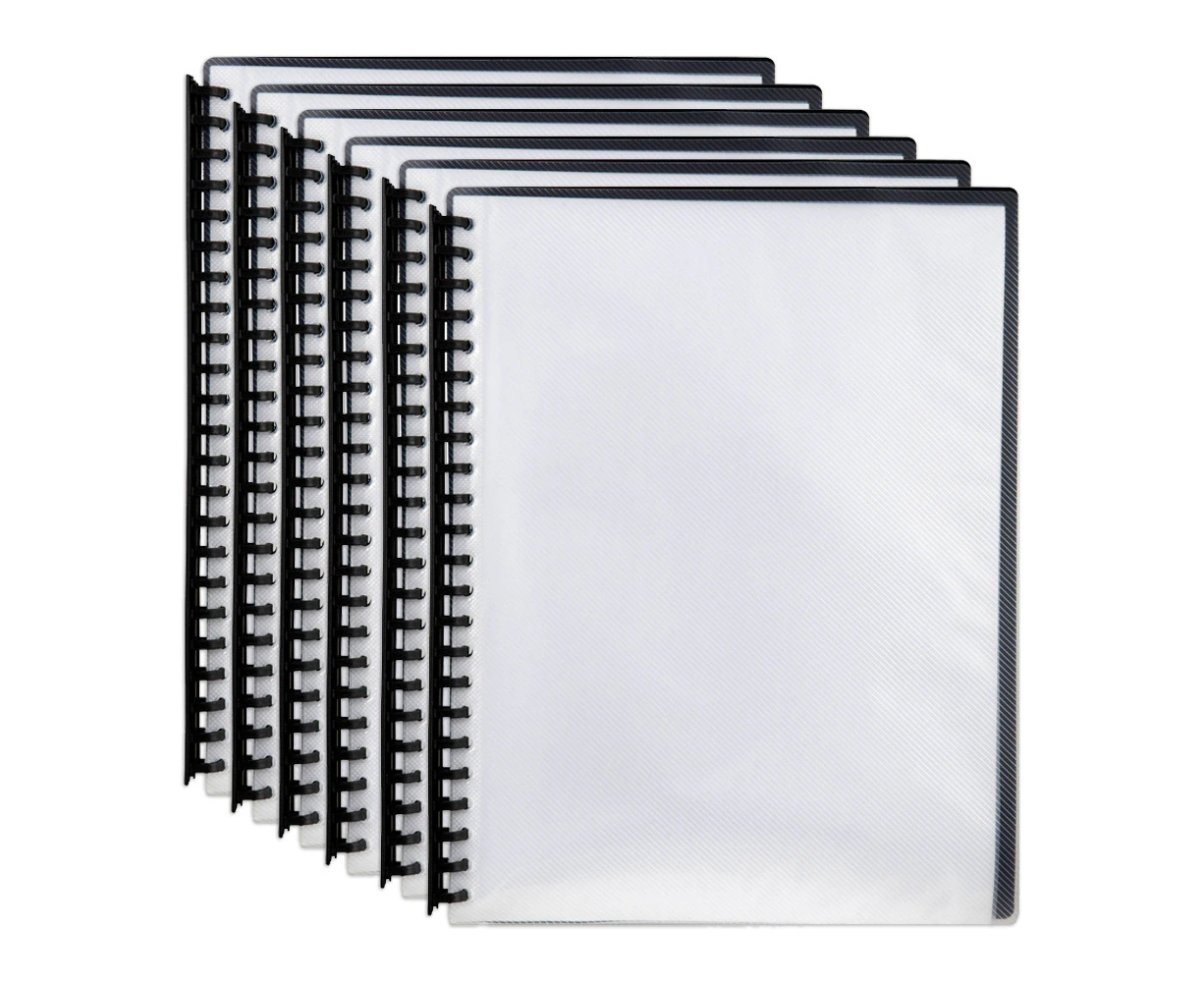 6PK Marbig 20-Pocket A4 Refillable Document Display Book - Clear Front/Black