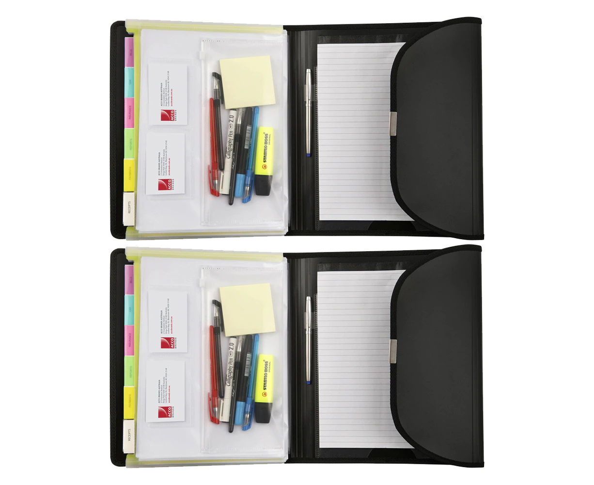 2PK Marbig Pro PP A4 Compendium 6-Pocket Organiser w/ Notepad/Pen Holder Black