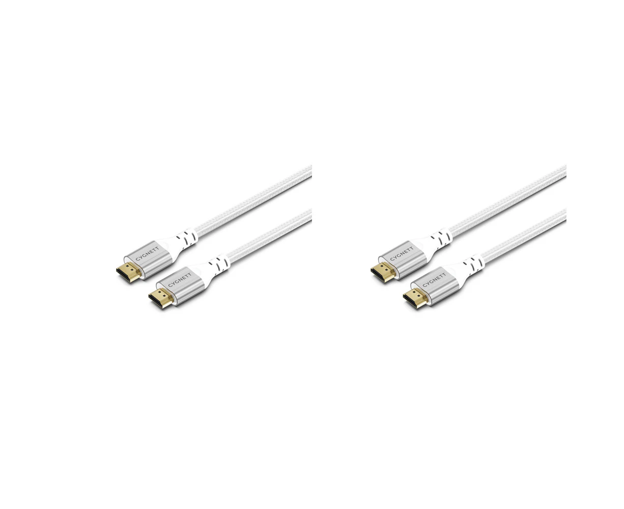 2PK Cygnett Unite 8K Resolution HDMI to HDMI Braided Durable HD Cable 1.5m White