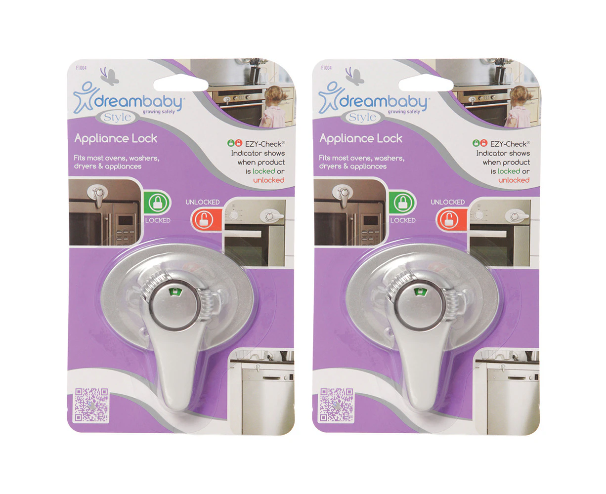 2x Dreambaby Ezy-Check Baby Safety Swivel Appliance/Microwave Lock Silver 9cm