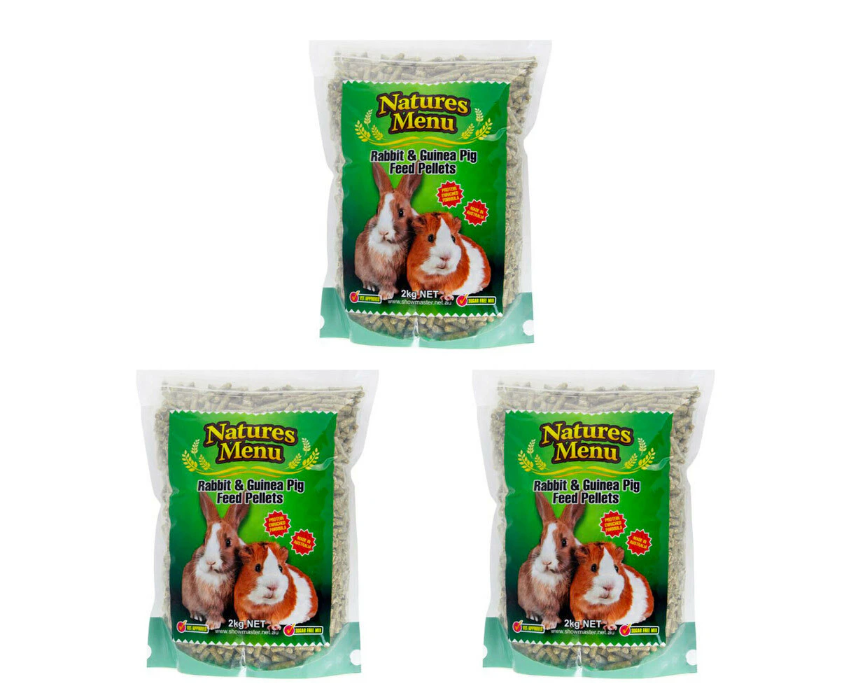 3x Natures Menu Sugar Free Rabbit & Guinea Pig Pellets Small Animal Food 2KG