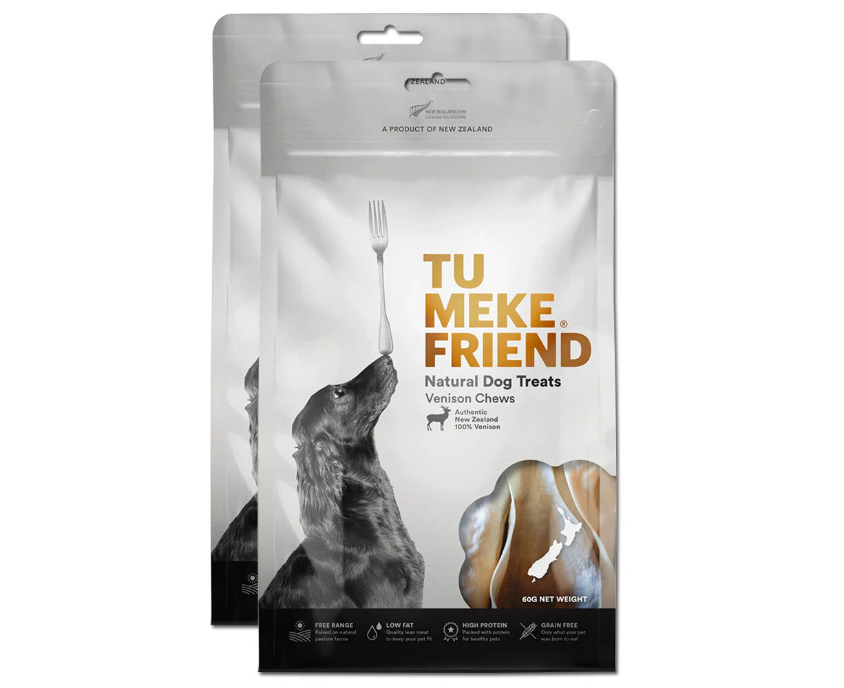 2x Tu Meke Friend 60g Air-Dried Natural Dog Treats Venison Chews Pet Snack Bag