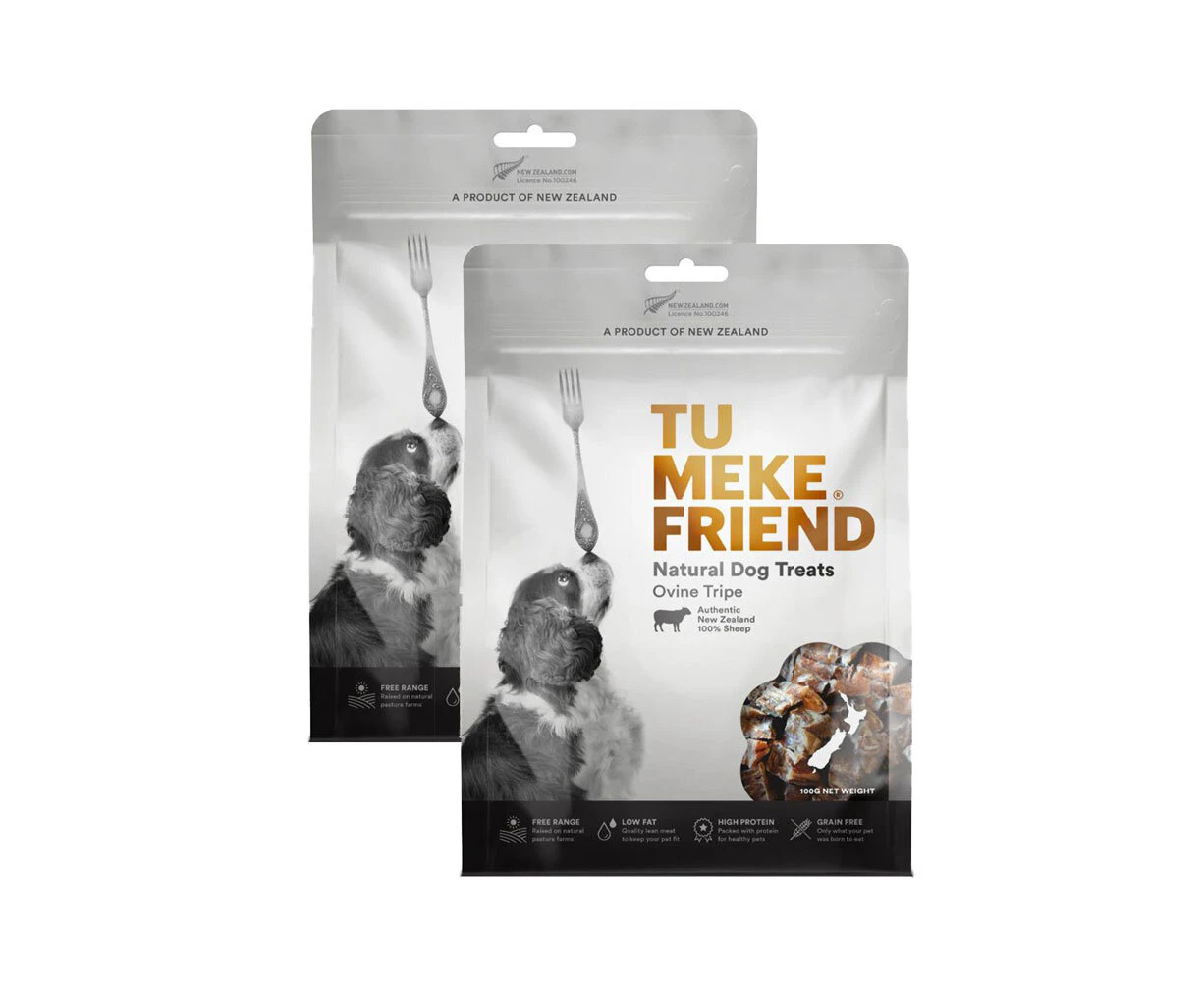 2x Tu Meke Friend 100g Air-Dried Natural Dog Treats Ovine Tripe Pet Reward Bag