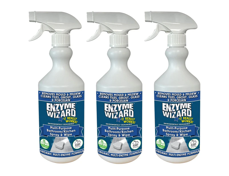 3x Enzyme Wizard Multipurposes Bathroom and kitchen Spray and Wipe 750ml Spray