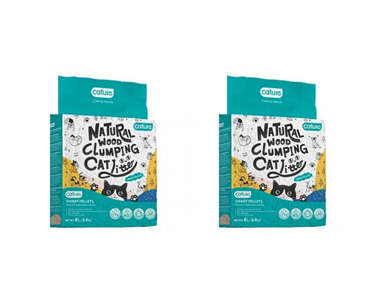 2x Cature Smart Pellets 6L/2.4kg Natural Wood Clump Cat Litter Flushable Bagged