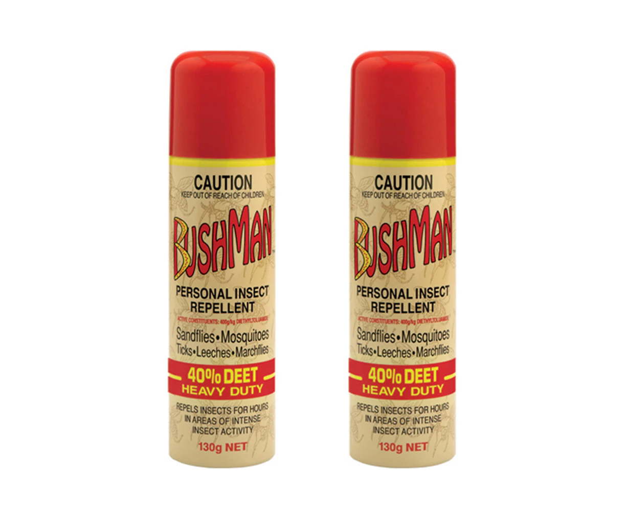 2x Bushman Ultra 130g Aerosol Spray Personal Insect/Bug Repellant BU130A Red