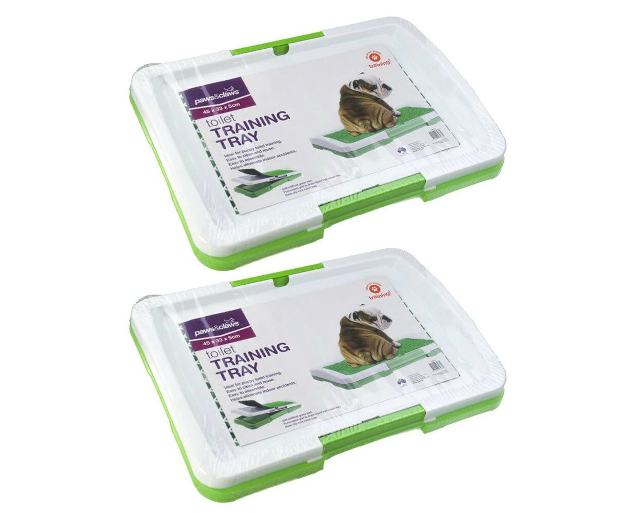 2PK Paws & Claws 45cm Pet/Puppy Dog Toilet Training Tray Grass Pad/Pet Green/WHT