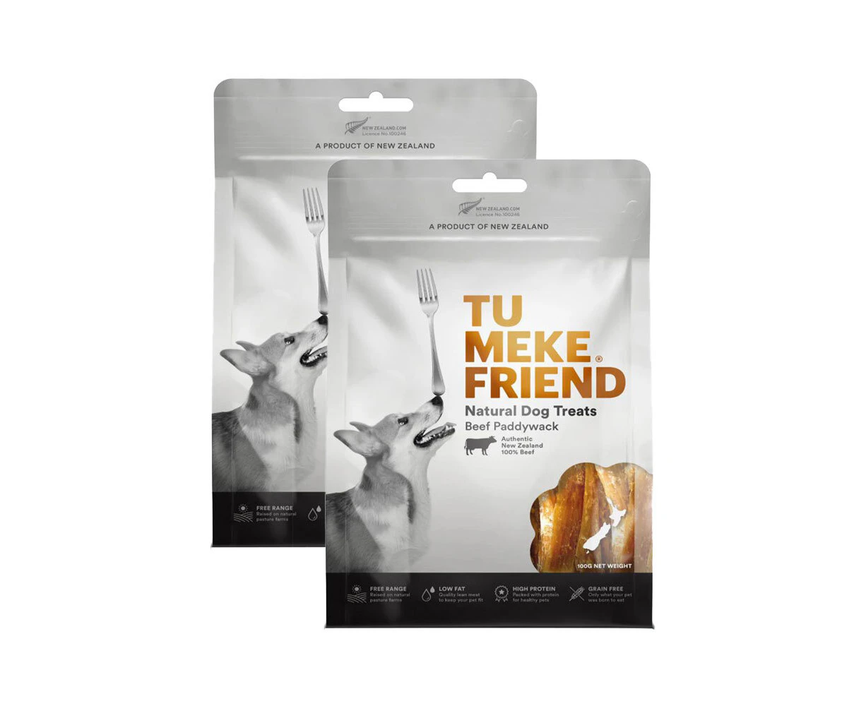 2x Tu Meke Friend 100g Air-Dried Natural Dog Treats Beef Paddywack Pet Food Bag