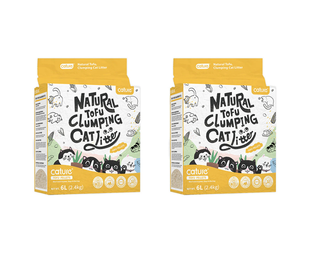 2x Cature 6L/2.4kg Milk Tofu Clumping Cat Litter Pellets Odour Control Flushable