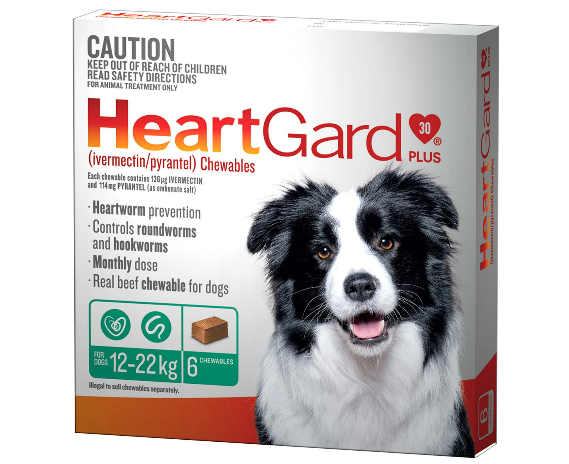 Heartgard Plus 12-22kg Dogs Wormer Treatment & Control Green 6 Chews