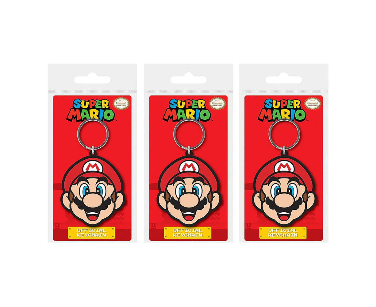 3x Super Mario Themed Kids/Childrens Videogame Novelty Rubber Keyring/Keychain