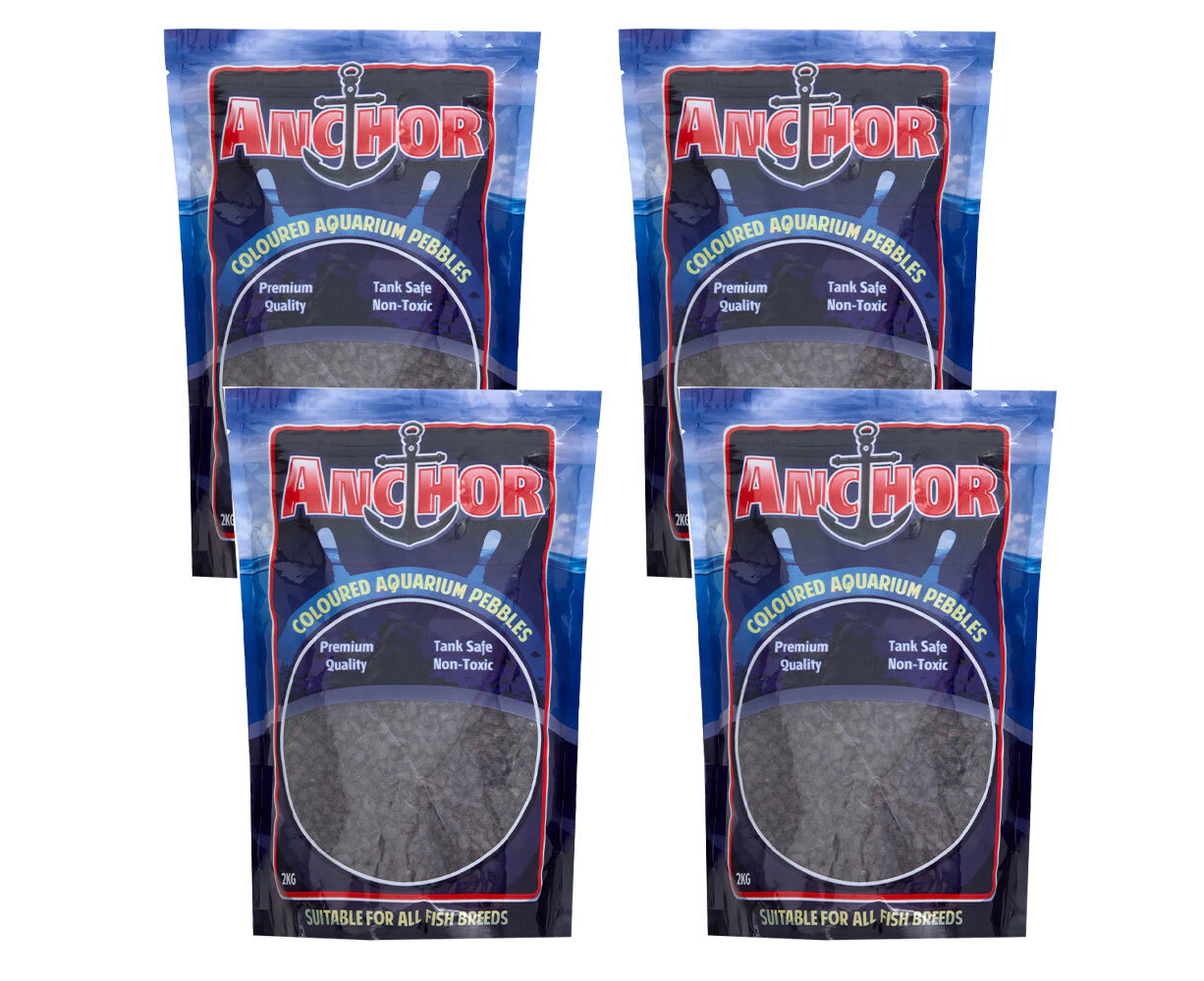 4x Anchor Painted Coloured Tank Safe Aquarium Pebbles Gravel 2 kg - Black