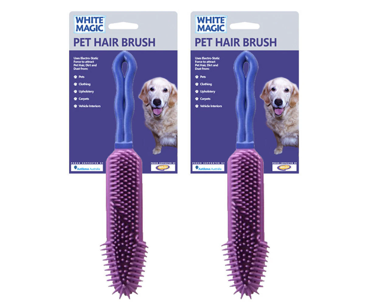 2x White Magic Pet Dog 27x5cm Grooming Hair Brush Comb w/ Rubber Bristles Purple