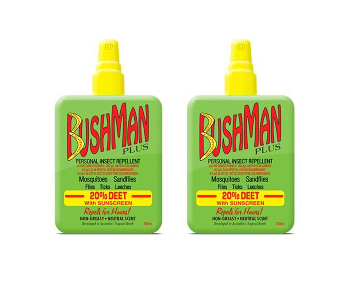 2x Bushman Plus 100ml Personal Insect Bug Repellent Pump Spray Bottle BP100P