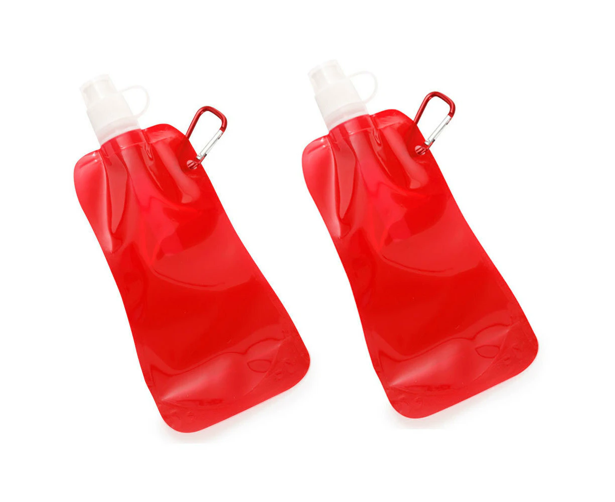 2x Doozie 450ml Collapsible Camping Water Drink Bottle Gym/Sport/BPA Free Red