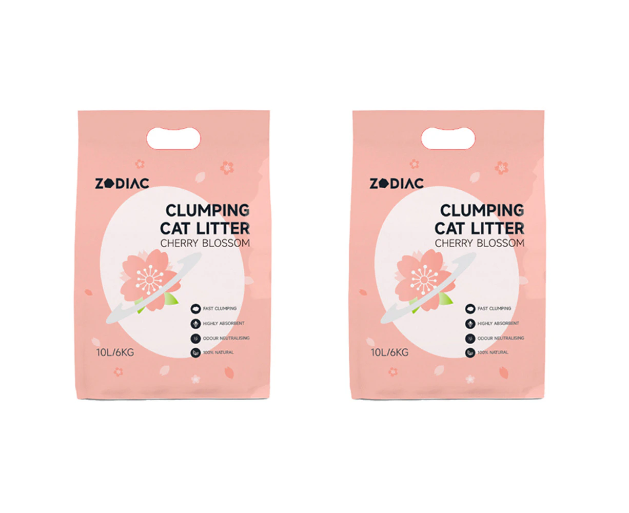 2x Zodiac 10L/6kg Clump Bentonite Clay Pet Cat Litter Absorbent Cherry Blossom