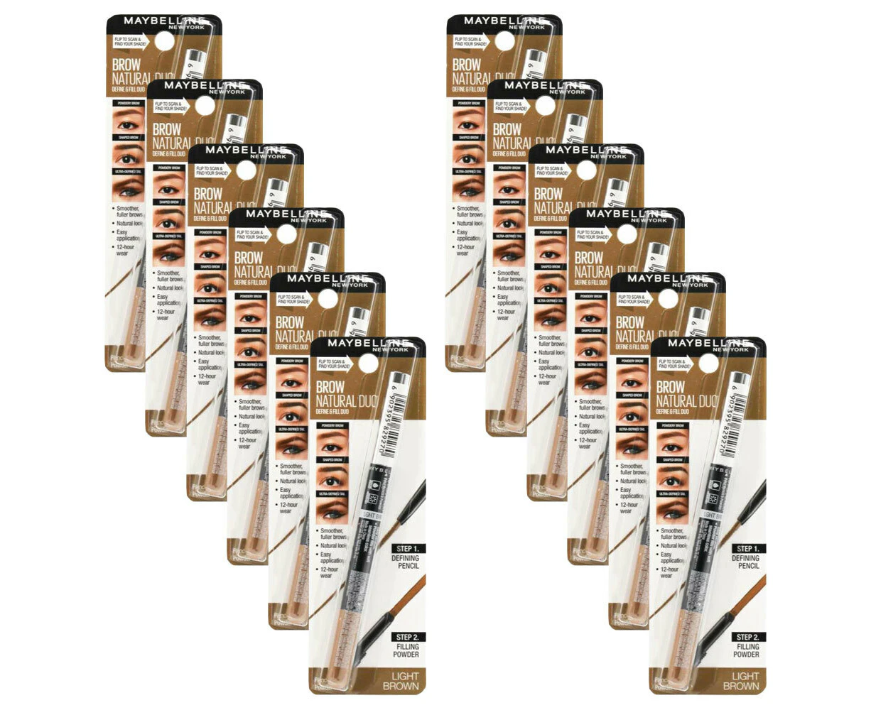 12x Maybelline Brow Natural Duo Women Cosmetic Beauty Makeup Light Brown 20g