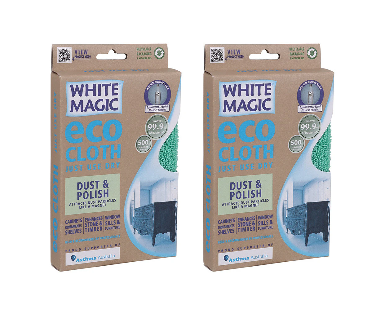 2x White Magic Microfibre Dust/Polish Surface/Cabinet Eco Cloth Towel Wipe/Scrub